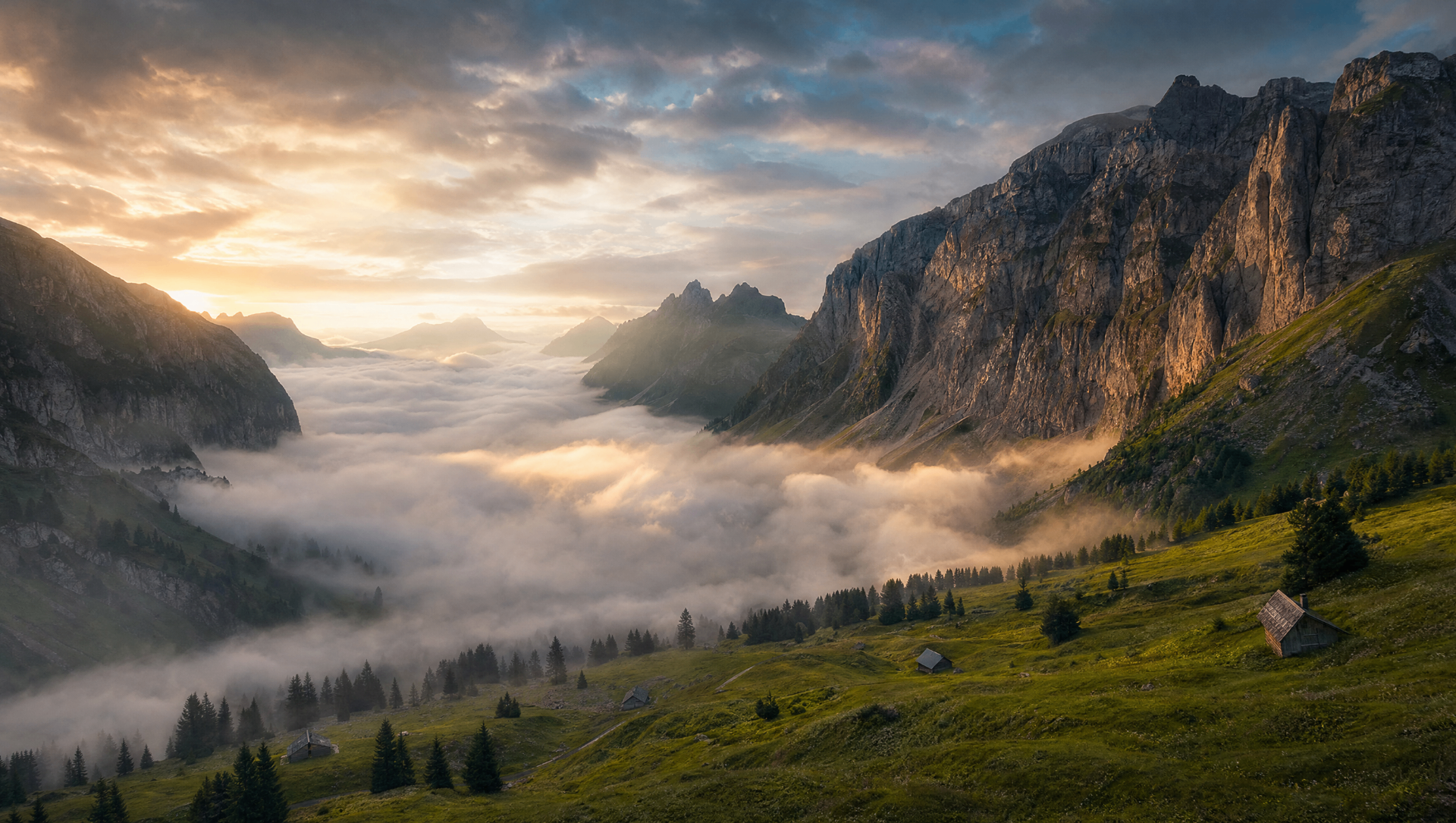 Mountain landscape at sunrise
